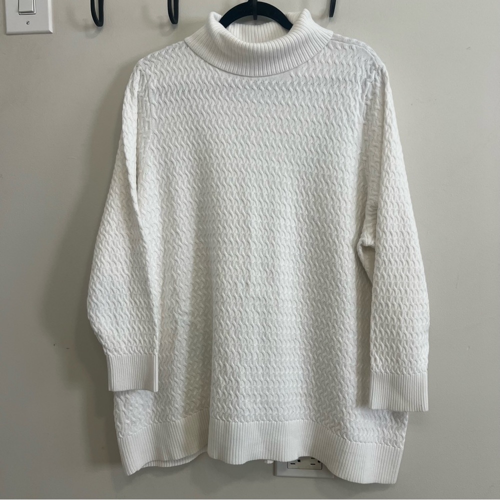 Lands' End Ivory Cable-Texture Turtleneck Sweater Spring Careerwear Office Cute